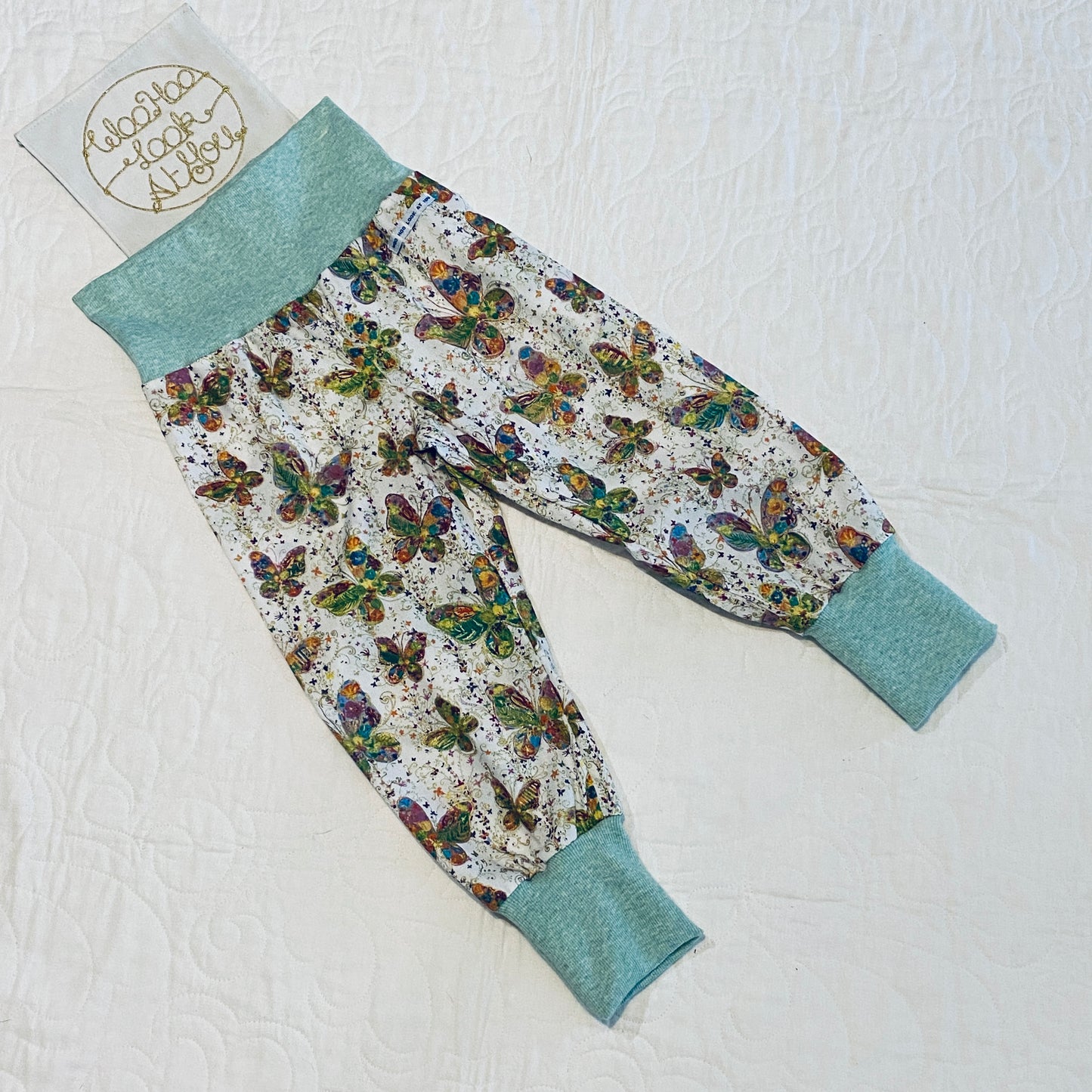 Pants - Harem - Ribbed Waist - Butterflies with Green Band