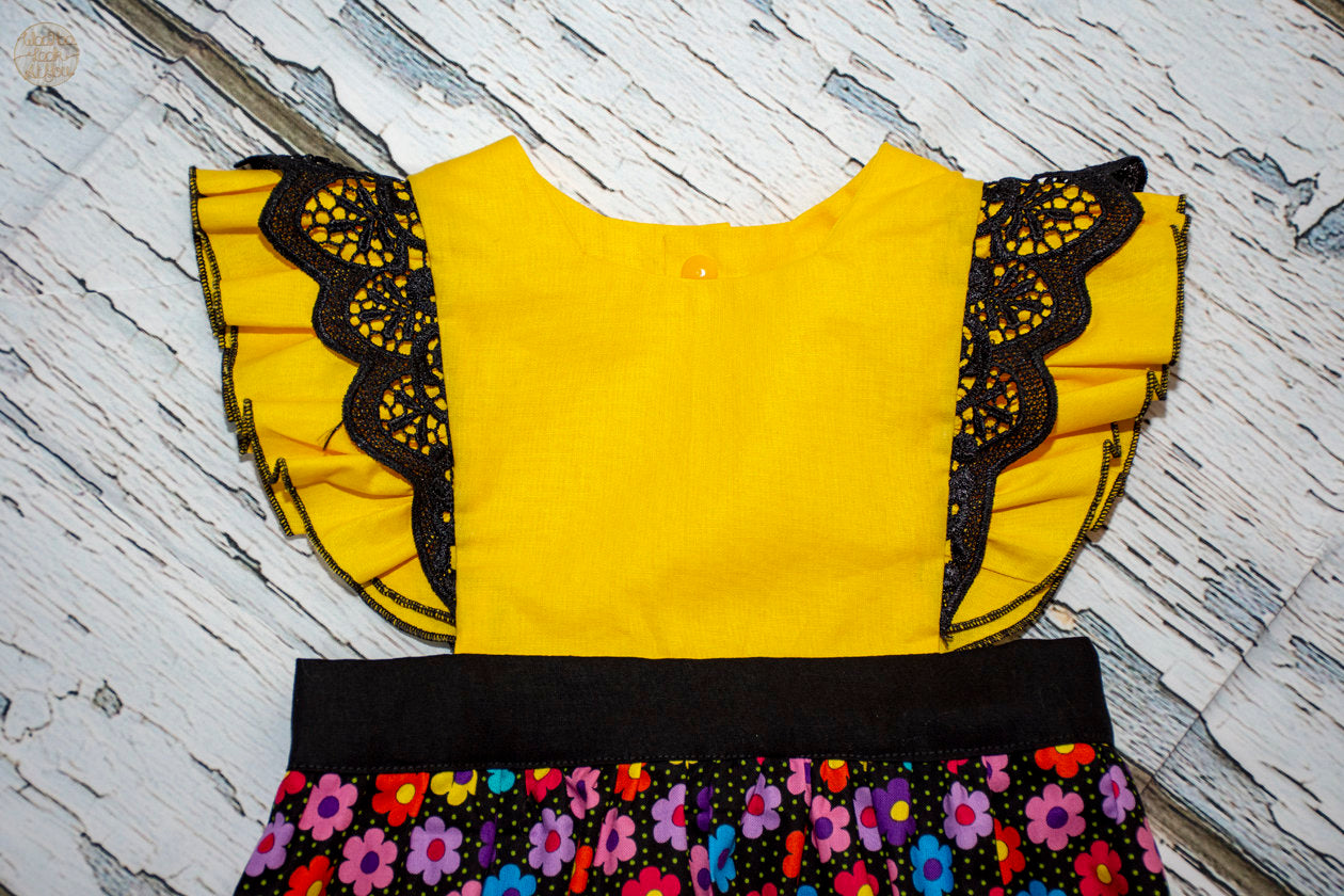 Pinafore - Emma Polly 80's Flowers with Black Lace Flutter