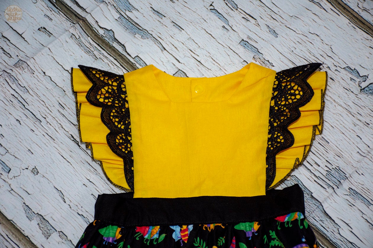 Pinafore - Emma Polly Bugs with Black Lace Flutter