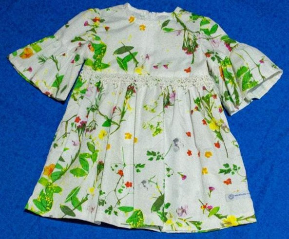 Dress - 3/4 Sleeve Floral Garden - Green Tones, 3/4 Sleeve with Ruffle