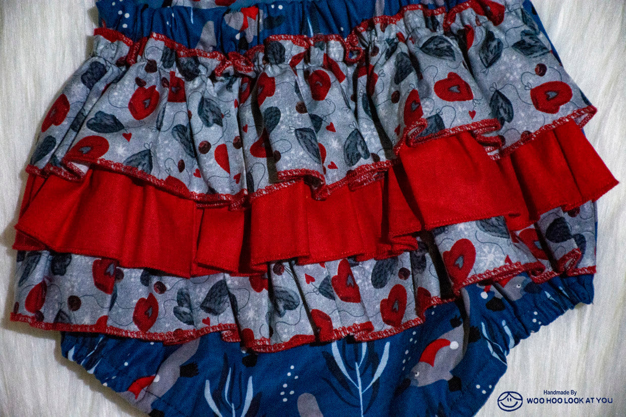 Romper - Christmas - Australiana Christmas Platypus with Grey and Red Ruffled Trim on Bottom