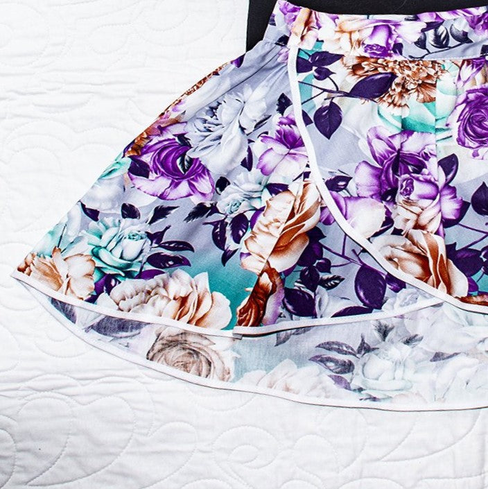 Skirt - Wrap - Tadah Tulip Skirt- Purple Chrysanthemum & Roses