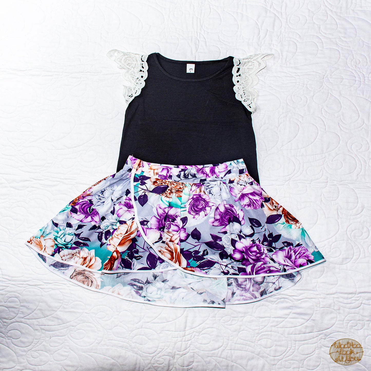 Skirt - Wrap - Tadah Tulip Skirt- Purple Chrysanthemum & Roses