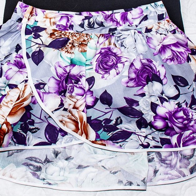 Skirt - Wrap - Tadah Tulip Skirt- Purple Chrysanthemum & Roses