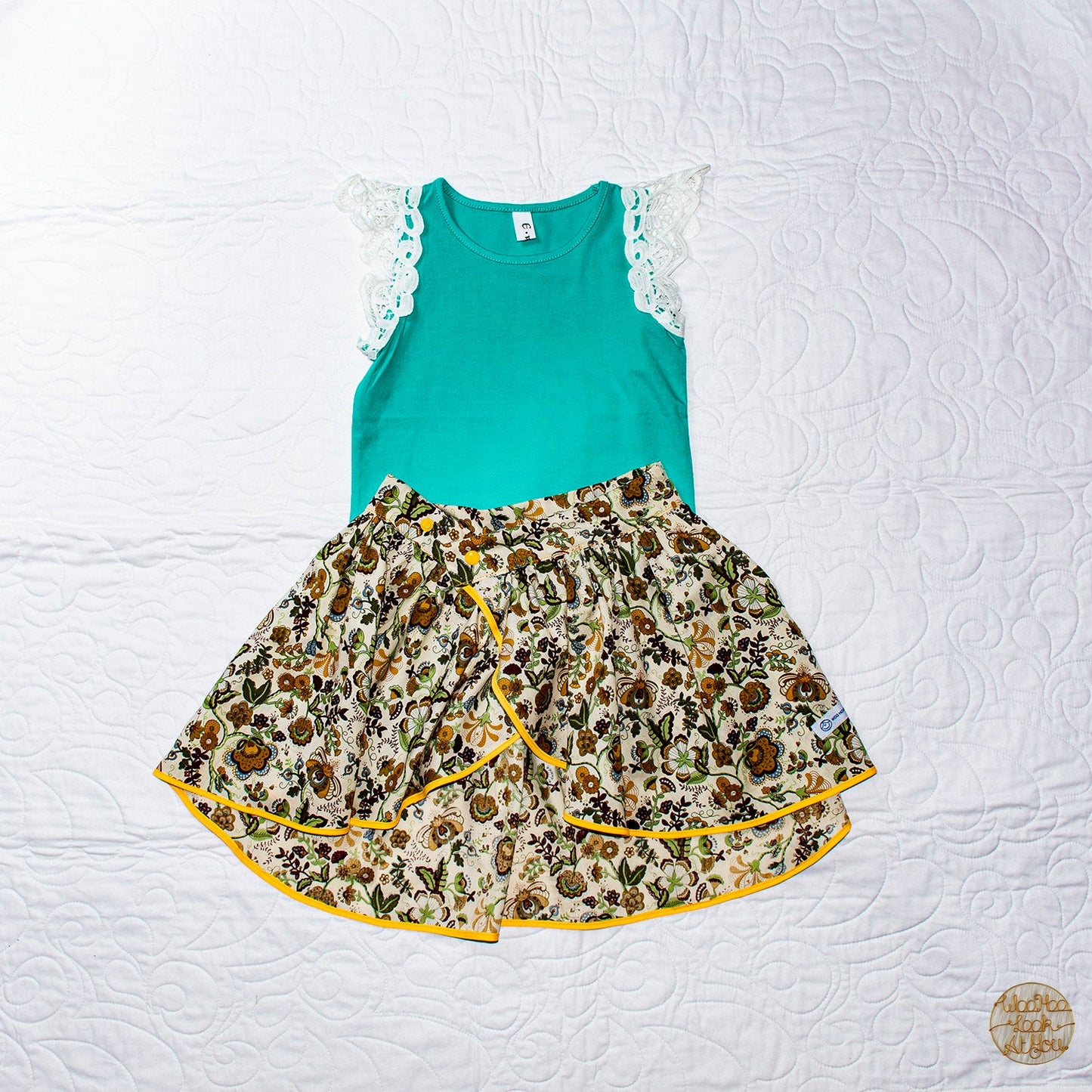 Skirt - Wrap - Tadah Tulip Skirt- Yellow Mustard Paisley Flowers on Cream