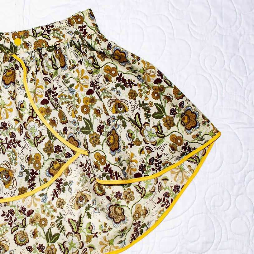 Skirt - Wrap - Tadah Tulip Skirt- Yellow Mustard Paisley Flowers on Cream