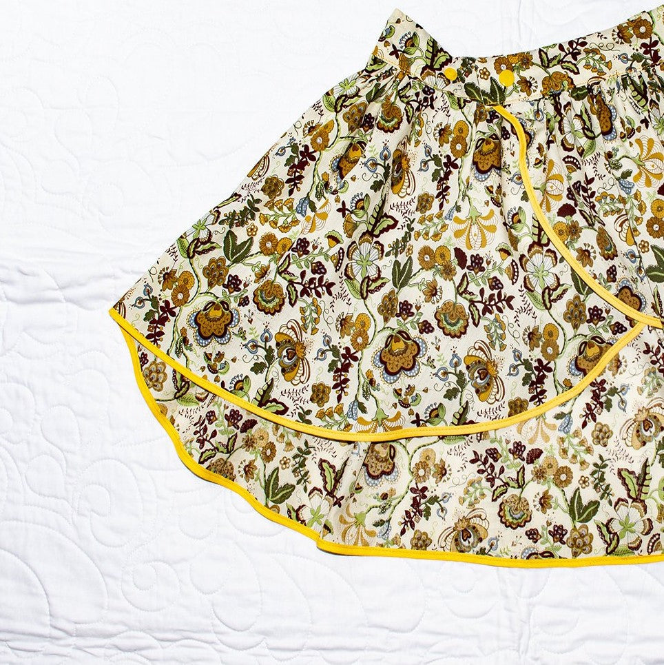 Skirt - Wrap - Tadah Tulip Skirt- Yellow Mustard Paisley Flowers on Cream