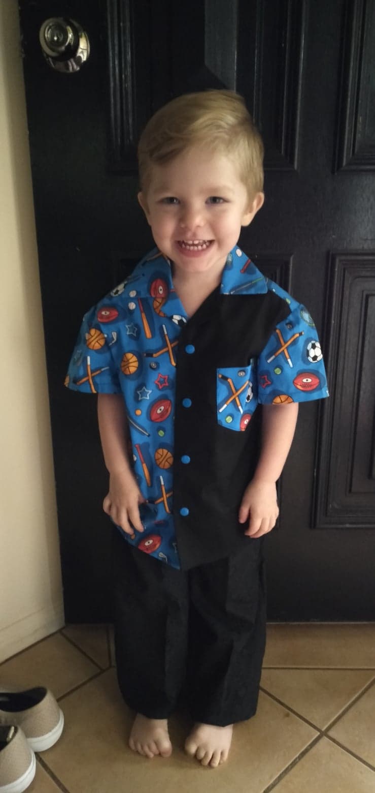 Shirt - Mixed Sports on Blue with Contrasting Black Panel