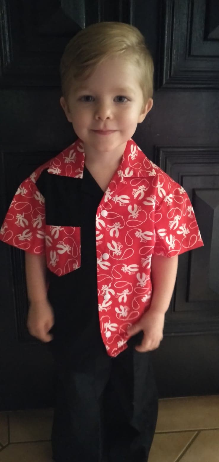 Shirt - Red & White Cowboys with Black Contrasting Panel