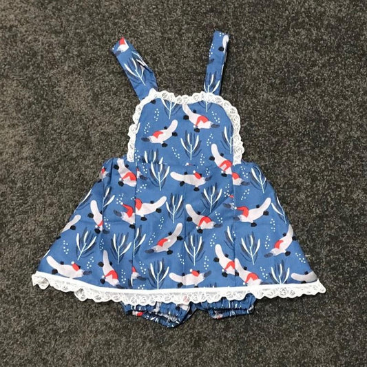 2 Piece Set - Dress and Nappy Cover - Christmas - Pinafore Australiana Platypus with attached Nappy Cover