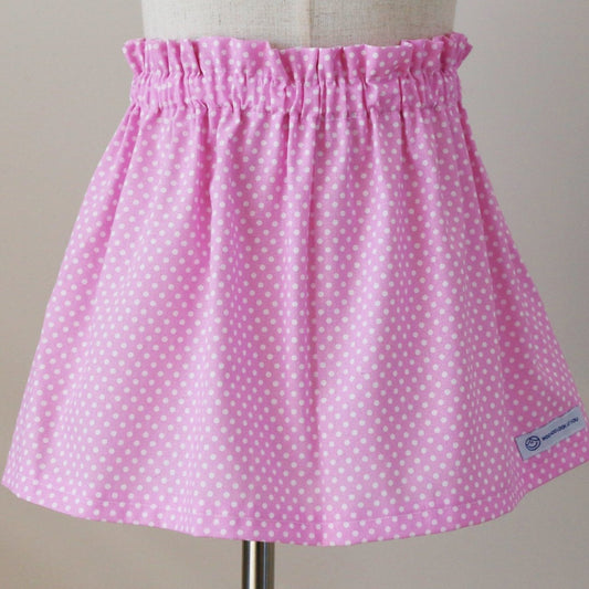Skirt - High Waisted - Tadah Paper Bag Skirt ,Toddler, White Pokka Dots on Light Pink
