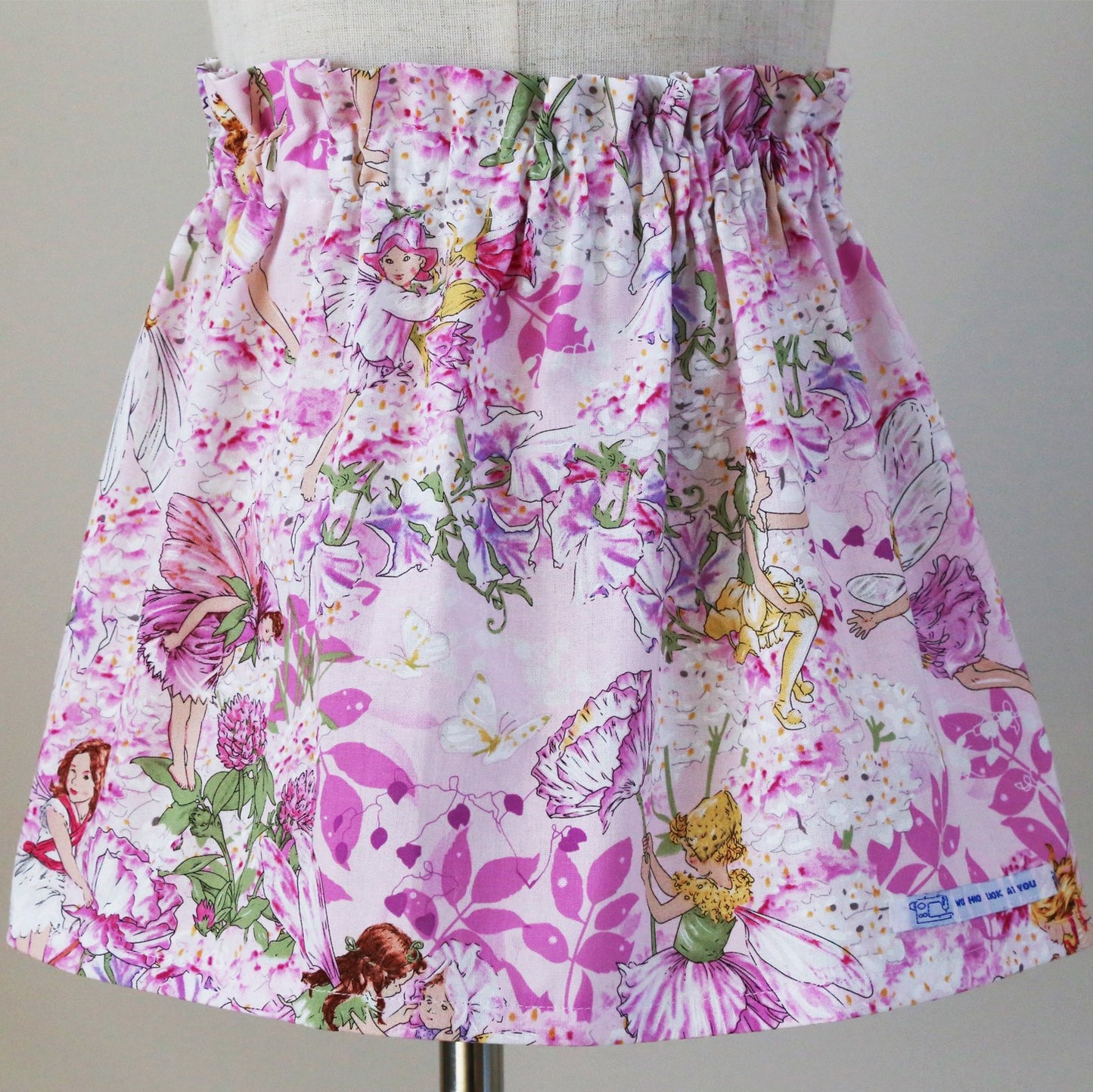 Skirt - High Waisted - Tadah Paper Bag Skirt Toddler Fairies in the Garden on Light Pink