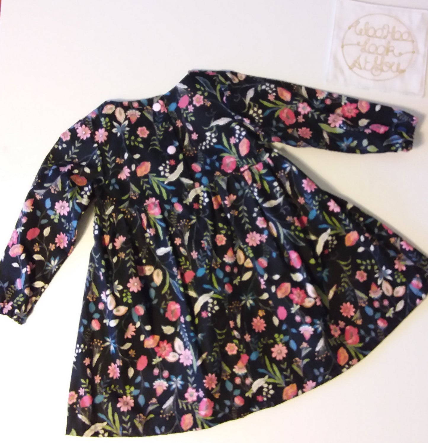 Dress - Long Sleeved Black Seasonal Flowers