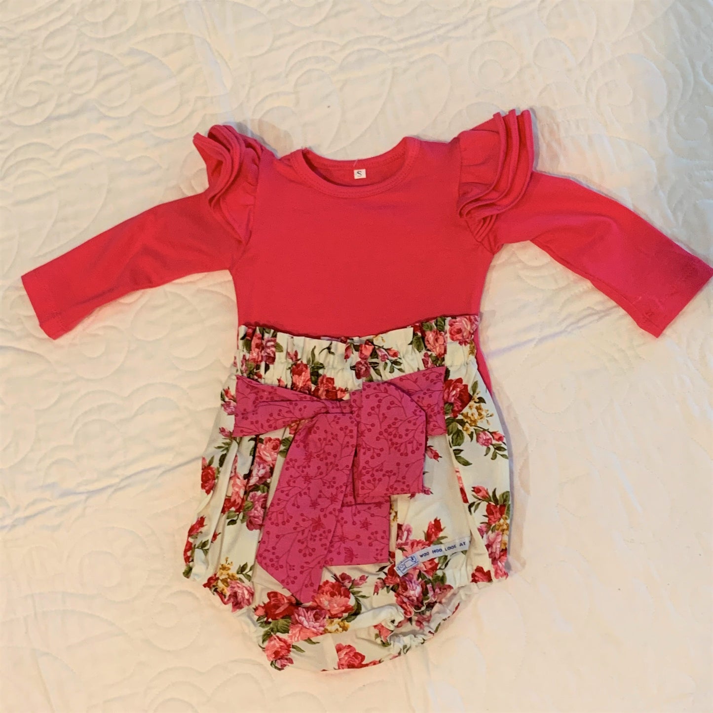 2 Piece Set - High Waisted Nappy Cover with Sash Bow &  ReadyMade Long Sleeve Bodysuit