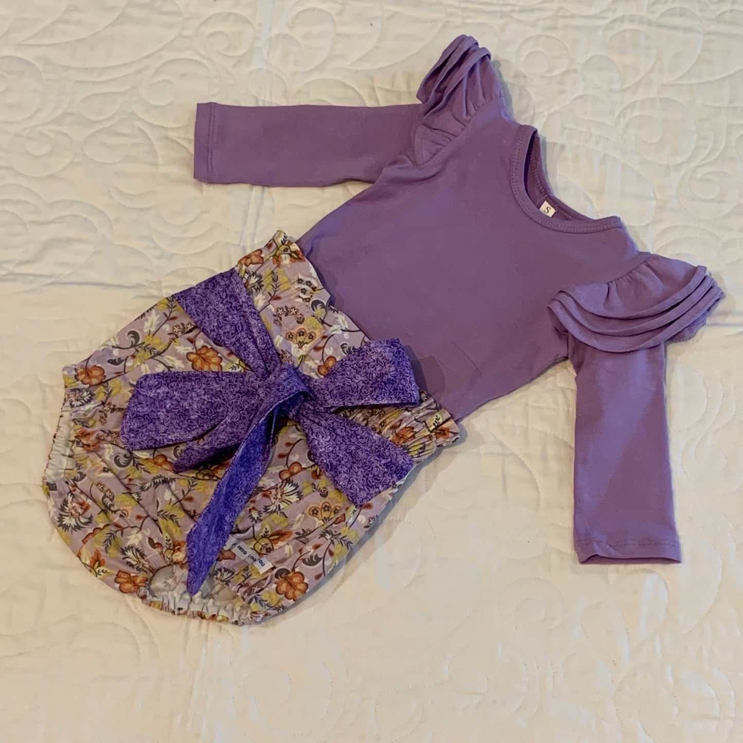 2 Piece Set - High Waisted Nappy Cover with Sash Bow & ReadyMade Long Sleeve Bodysuit