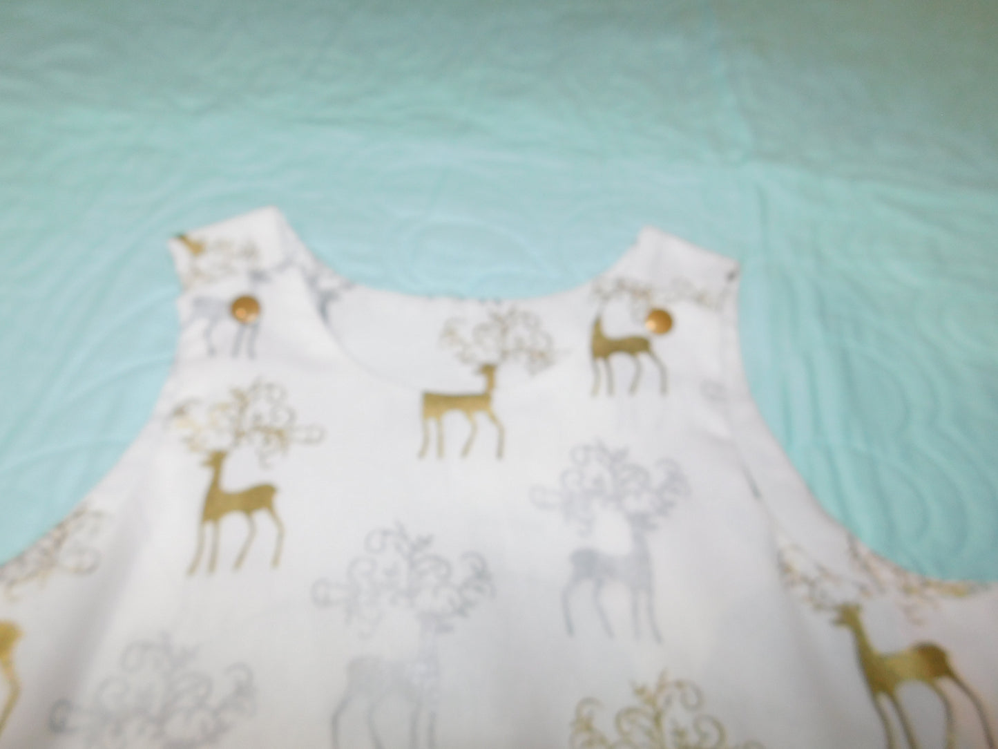 Dress - Christmas - Silver & Gold Metallic Reindeers on White