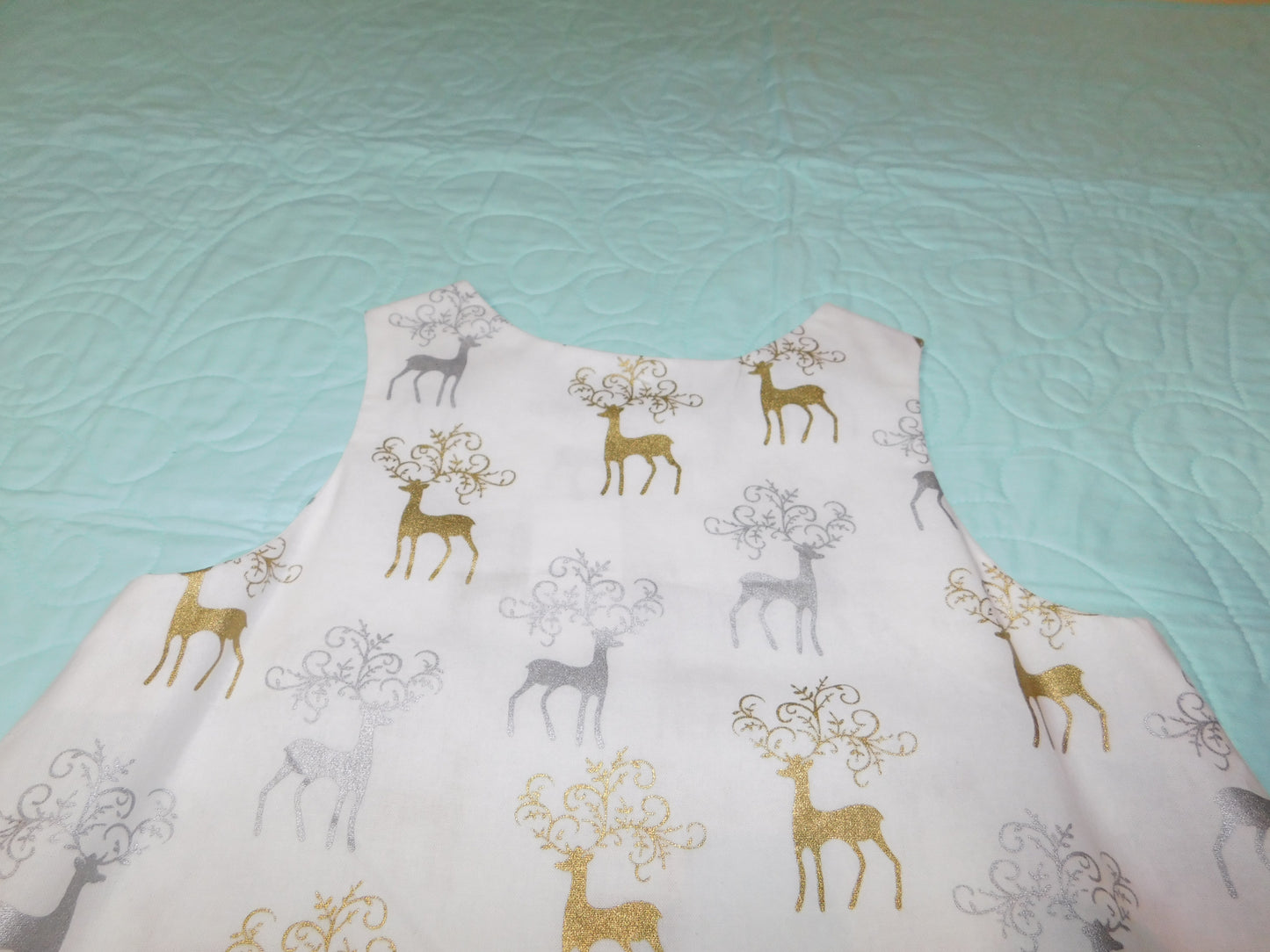 Dress - Christmas - Silver & Gold Metallic Reindeers on White