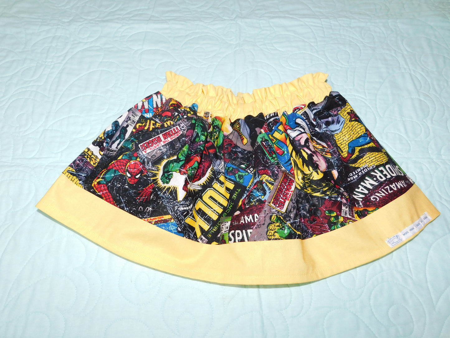 Skirt - High Waisted - Tadah Paper Bag Skirt, Toddler, Comic Characters with Bright Yellow Waistband and Hemline