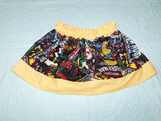 Skirt - High Waisted - Tadah Paper Bag Skirt, Toddler, Comic Characters with Bright Yellow Waistband and Hemline