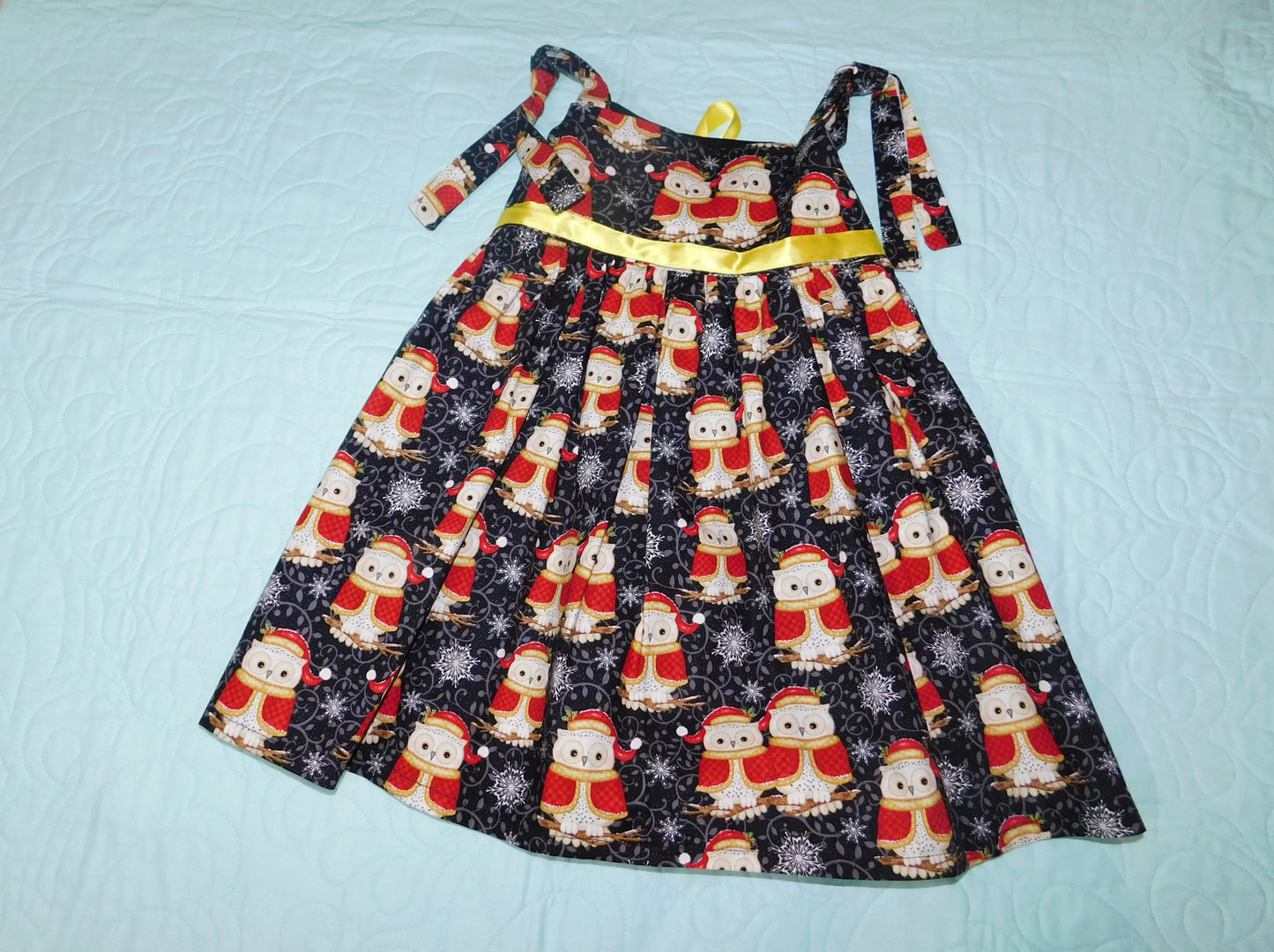 Dress - Christmas - Pinafore - Australiana Owls with Christmas Background