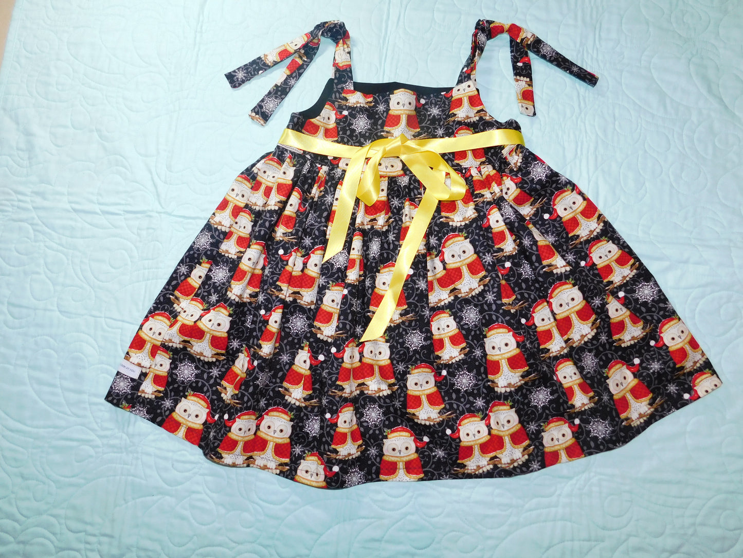 Dress - Christmas - Pinafore - Australiana Owls with Christmas Background