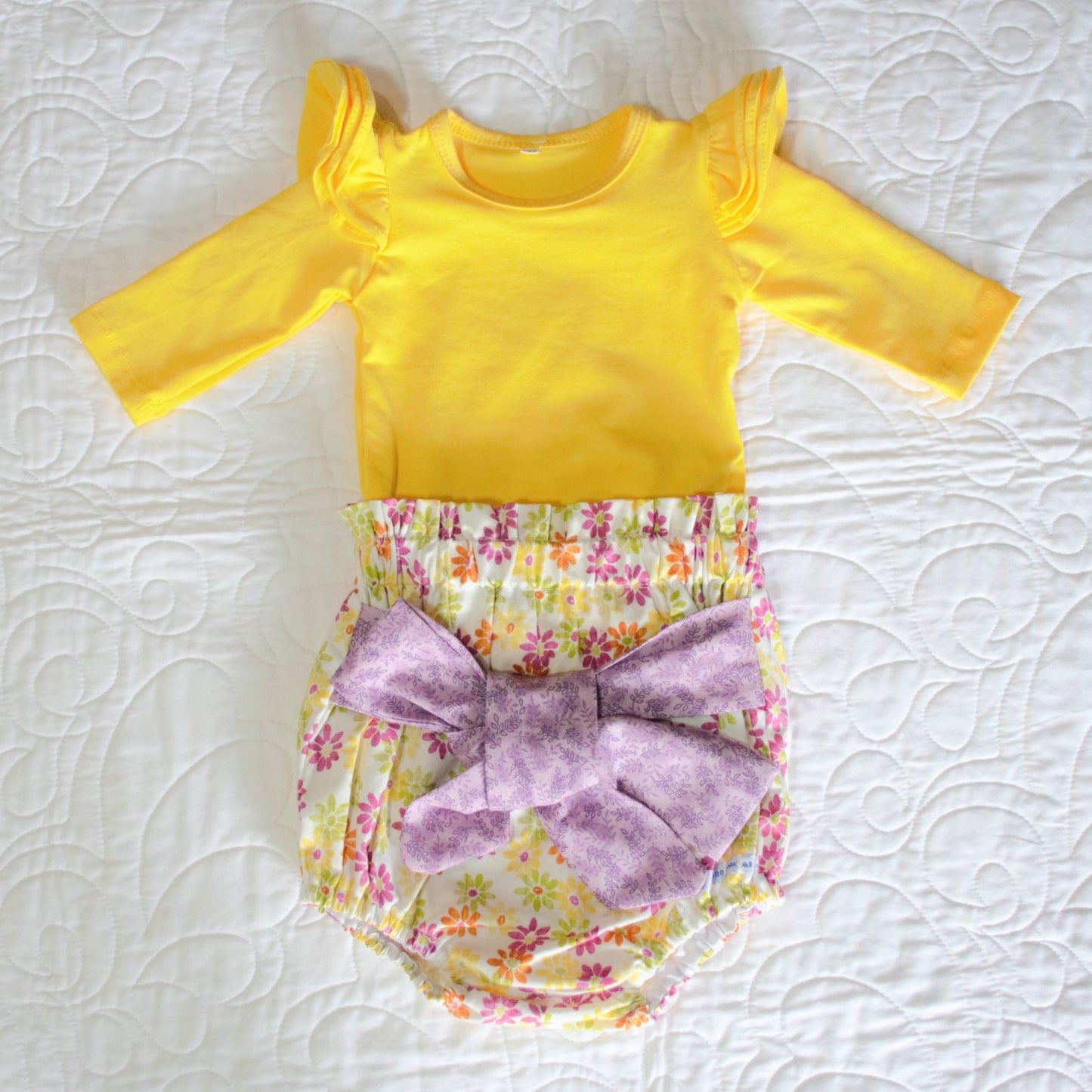 2 Piece Set - High Waisted Nappy Cover with Sash Bow & ReadyMade Long Sleeve Bodysuit