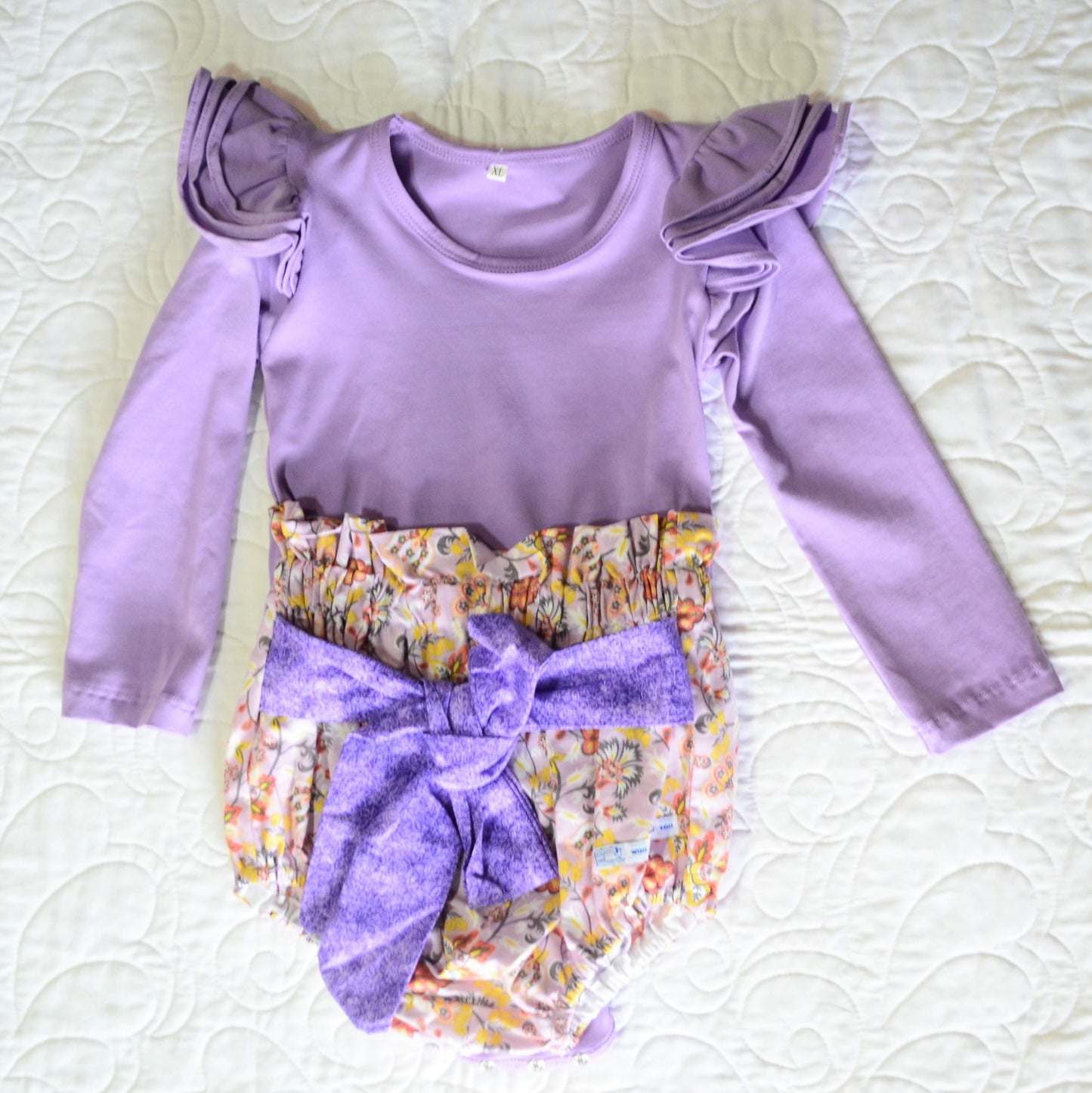 2 Piece Set - High Waisted Nappy Cover with Sash Bow & ReadyMade Long Sleeve Bodysuit