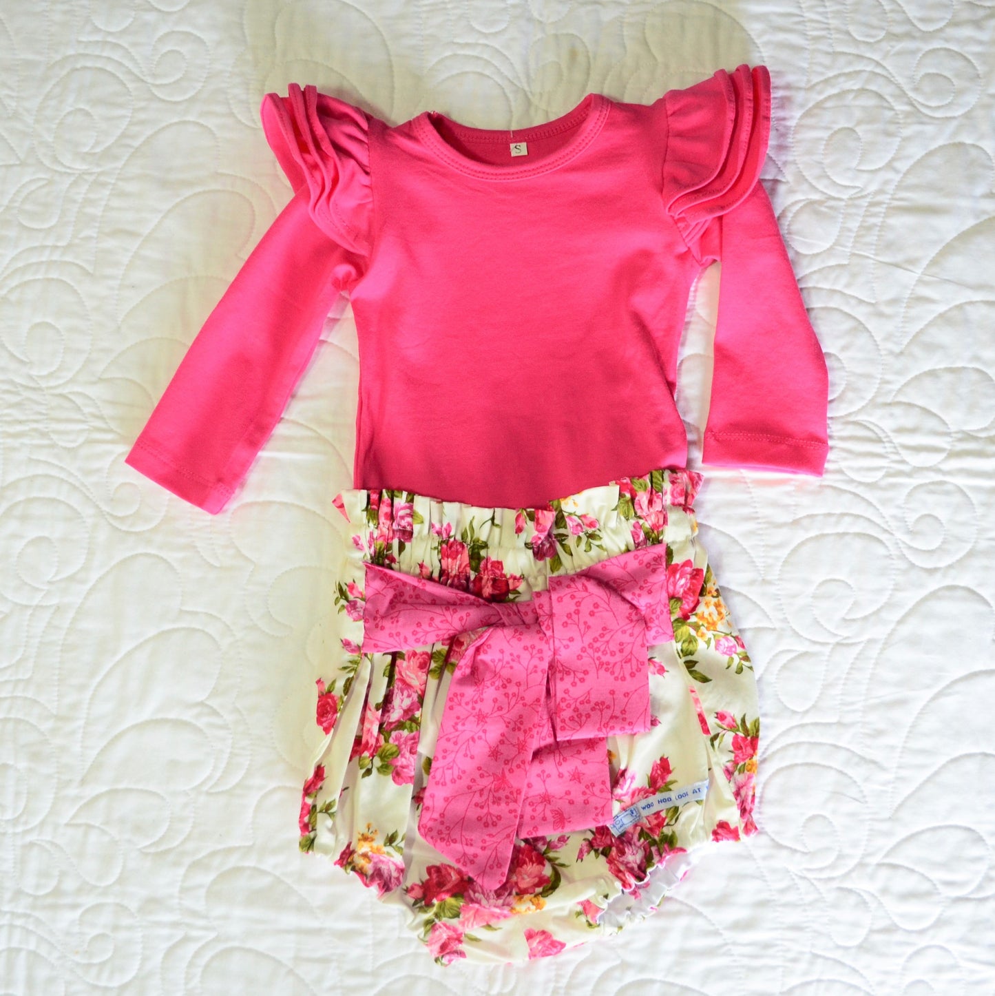 2 Piece Set - High Waisted Nappy Cover with Sash Bow &  ReadyMade Long Sleeve Bodysuit