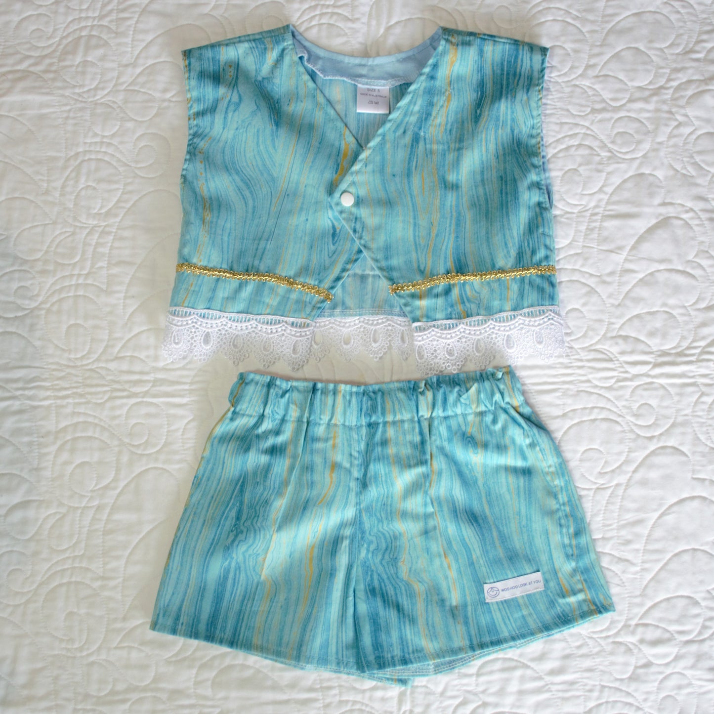 2 Piece - Laced Top and Shorts Aqua