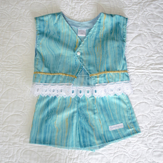 2 Piece - Laced Top and Shorts Aqua