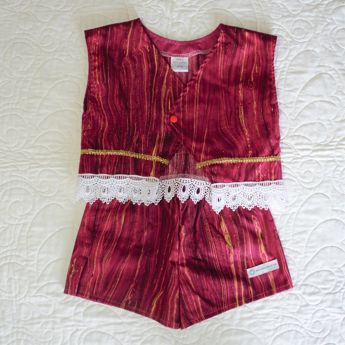 2 Piece - Laced Top and Shorts Burgundy