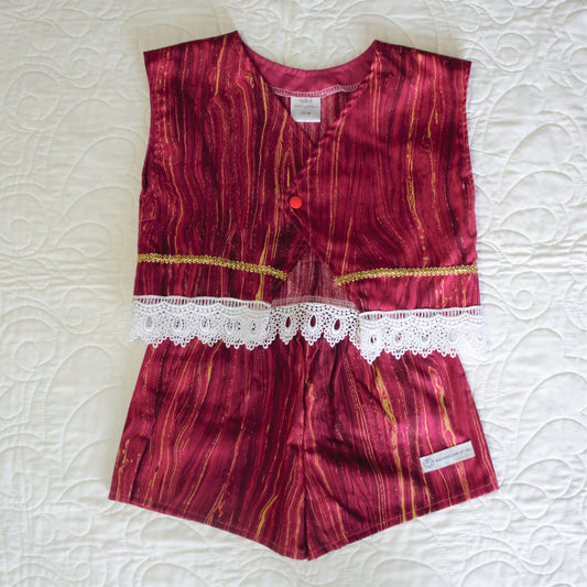 2 Piece - Laced Top and Shorts Burgundy