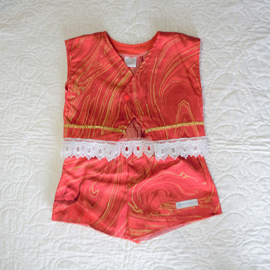 2 piece - Laced Top and Shorts Rich Coral