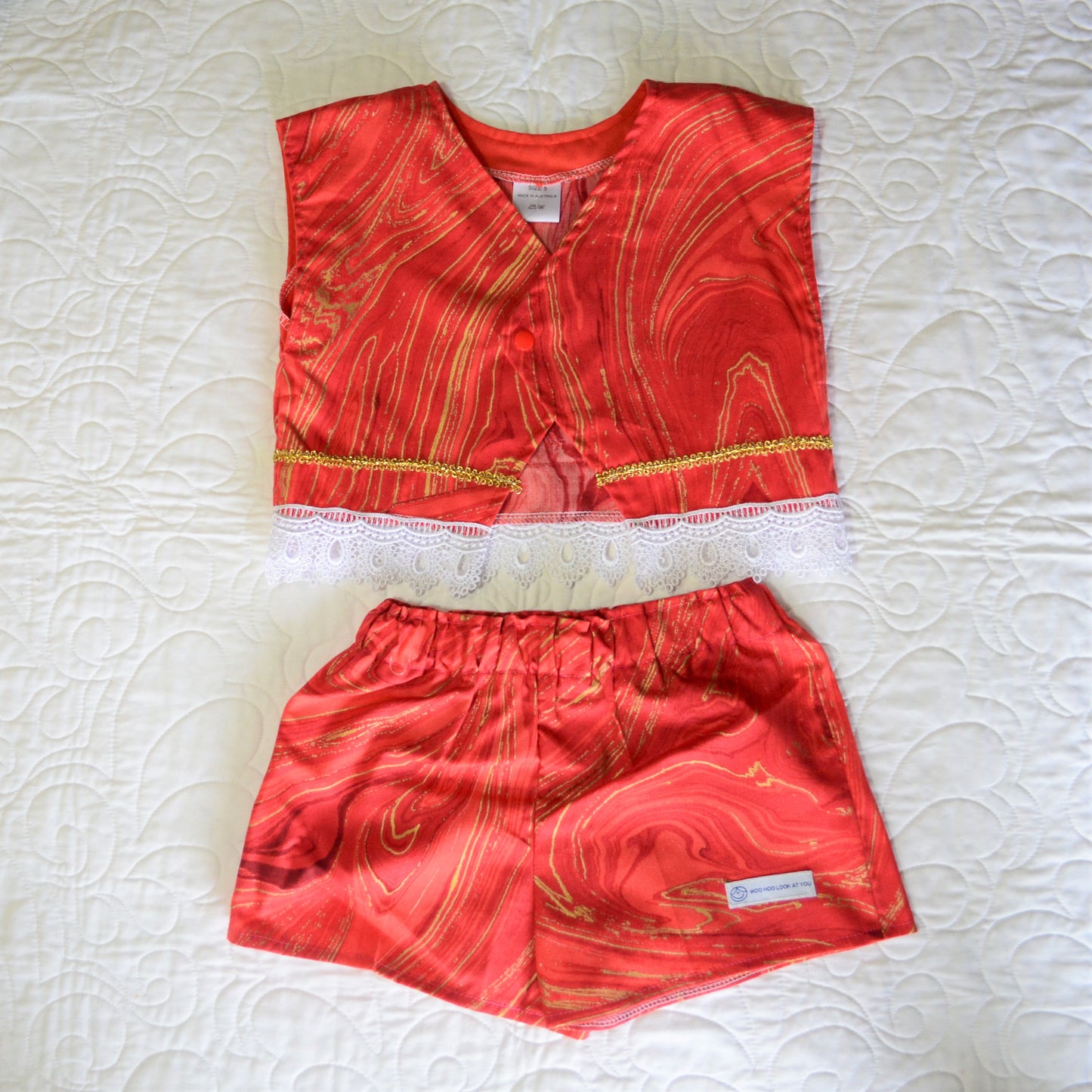 2 piece - Laced Top and Shorts Rich Coral