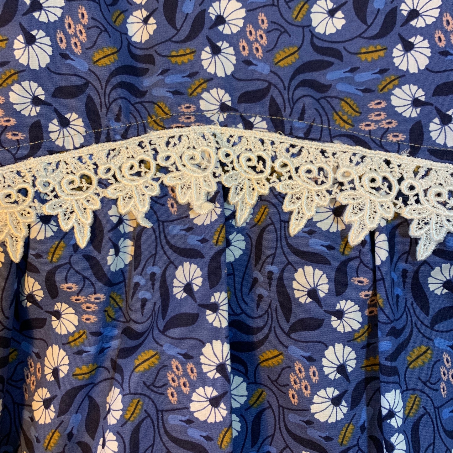 Dress - Long Sleeved Dark Blue w White Flowers