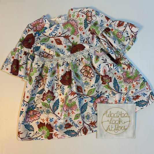 Dress - 3/4 Sleeve Floral Garden - Paisley Pattern,  3/4 Sleeve with Ruffle
