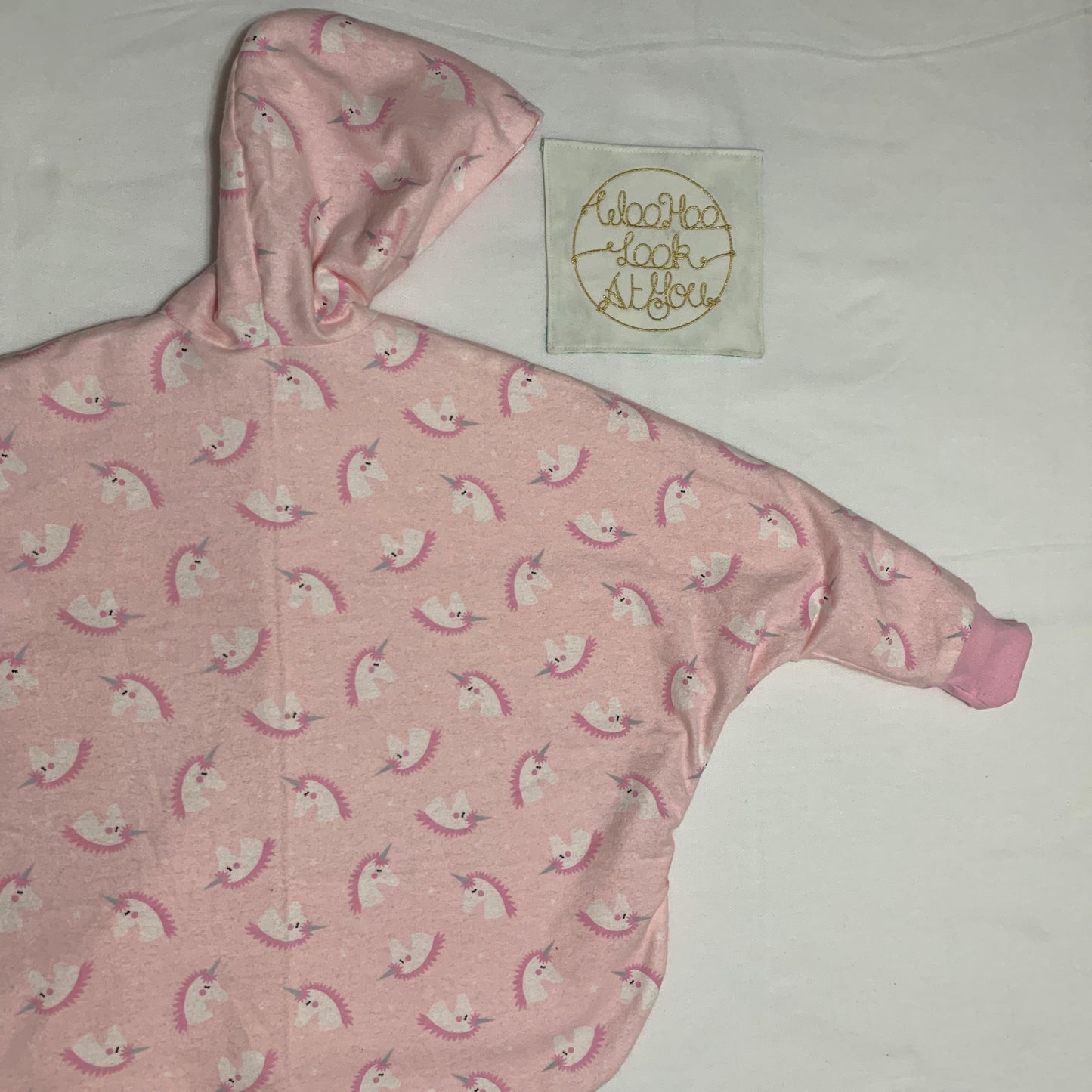 Coat - Poncho Coat/Jacket - Pink Lined, Unicorn Print, Hooded with Heart Shape Pocket and Pink Cuffs