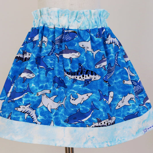 Skirt - High Waisted - Tadah Paper Bag Skirt, Toddler, Sharks Frolicking in the Sea