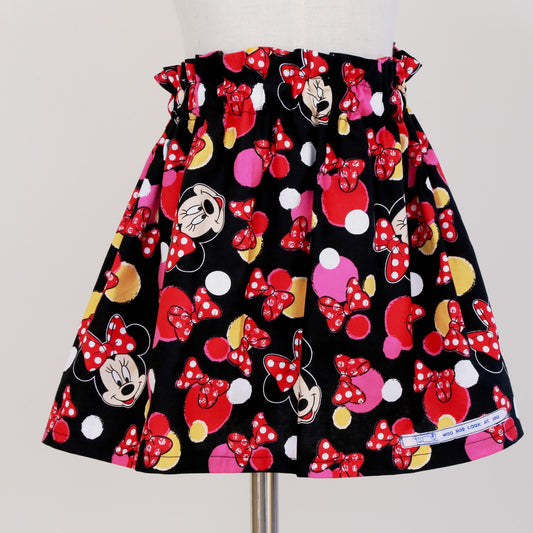 Skirt - High Waisted - Tadah Paper Bag Skirt , Toddler, Mouse with Red Bows on Black