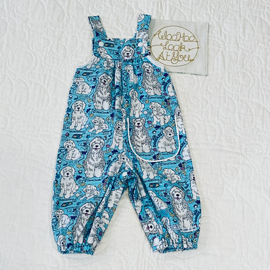 Overalls - Cute Dogs on Blue and a Pocket for Rocks