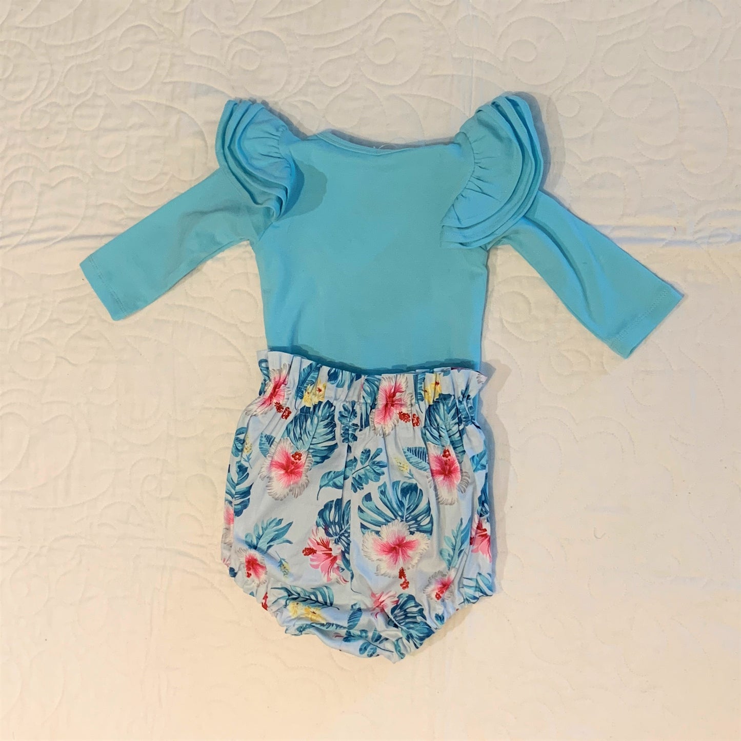 2 Piece Set - High Waisted Nappy Cover with Sash Bow & ReadyMade Long Sleeve Bodysuit