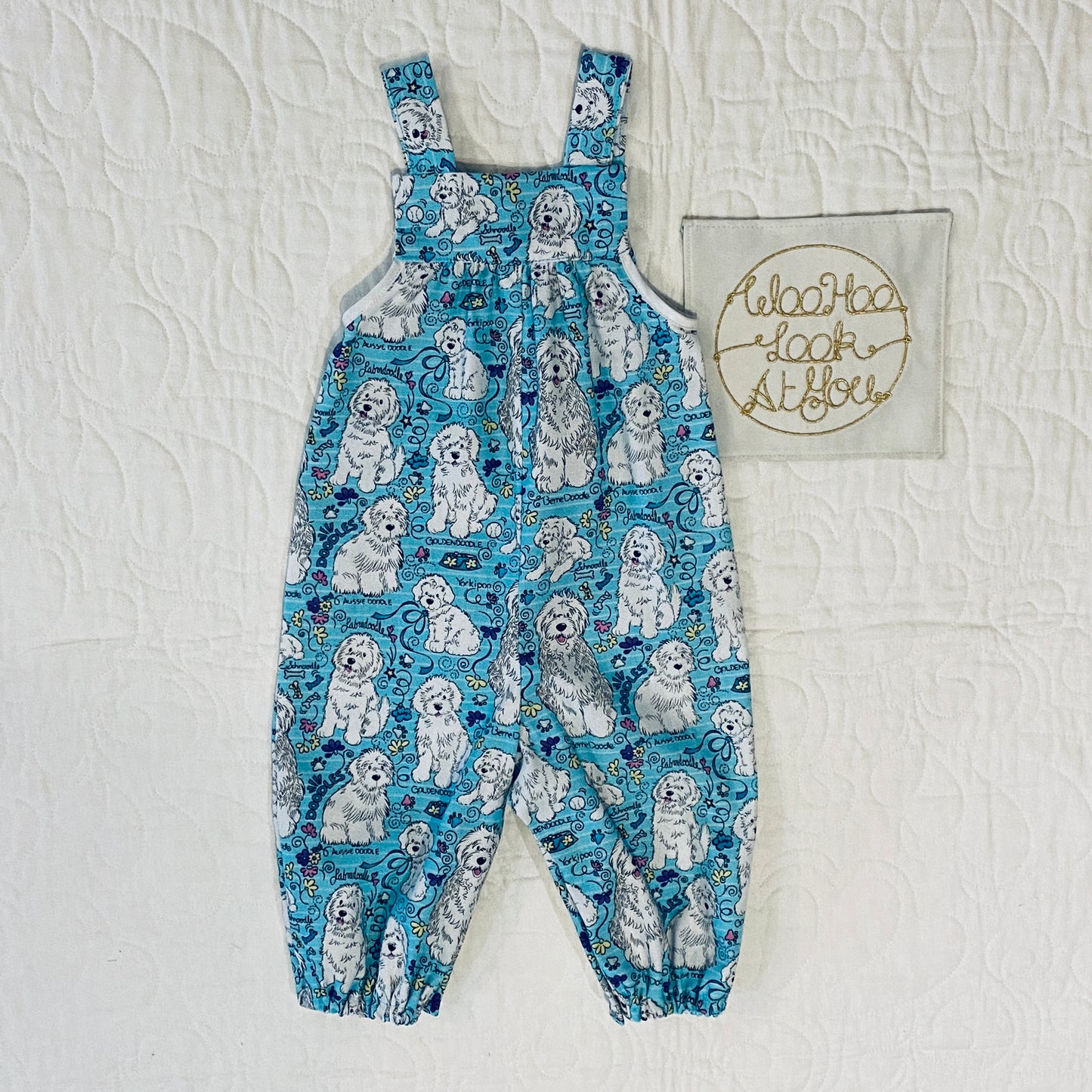 Overalls - Cute Dogs on Blue and a Pocket for Rocks