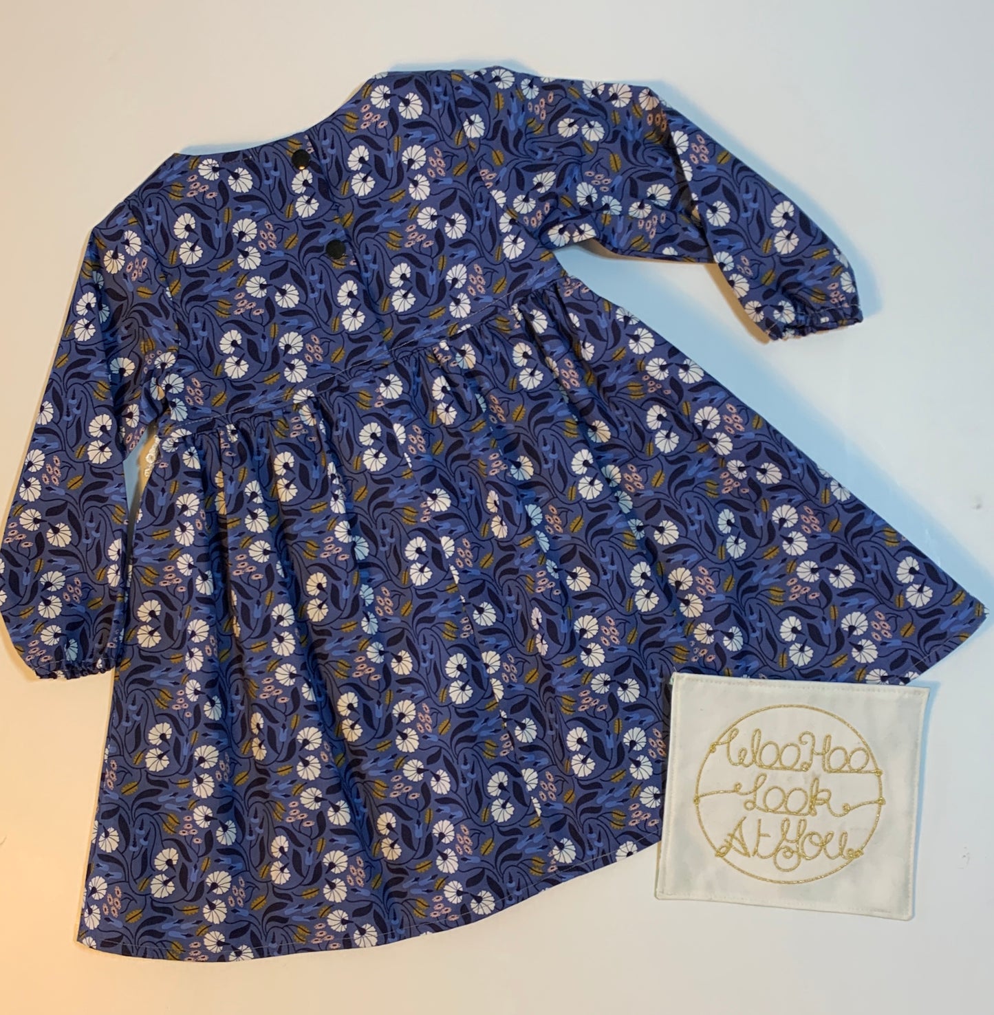 Dress - Long Sleeved Dark Blue w White Flowers