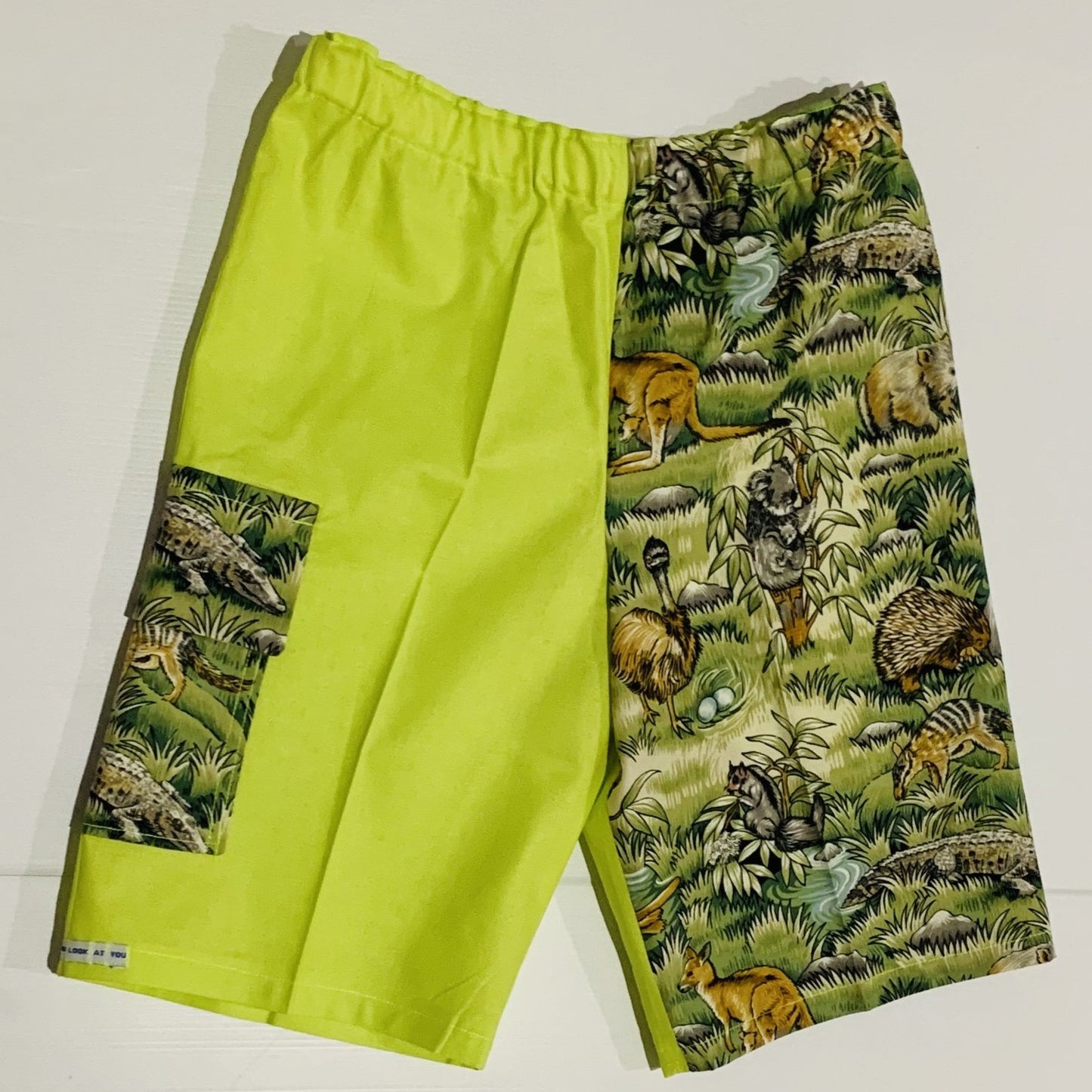 Pants - Cargo Shorts - Australian Animals, Flap Pocket for Rocks, Elastic Waist