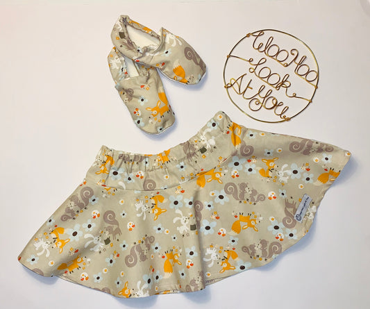 2 Piece Set - Skirt & Slip Ons - Foxes and Rabbits