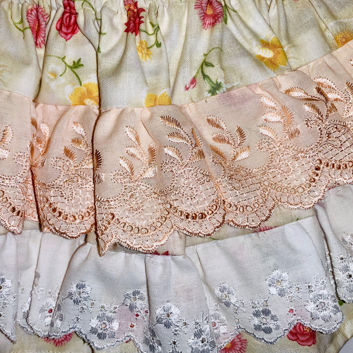 2 Piece Set - Skirt & Slip Ons - Pink Roses on Cream