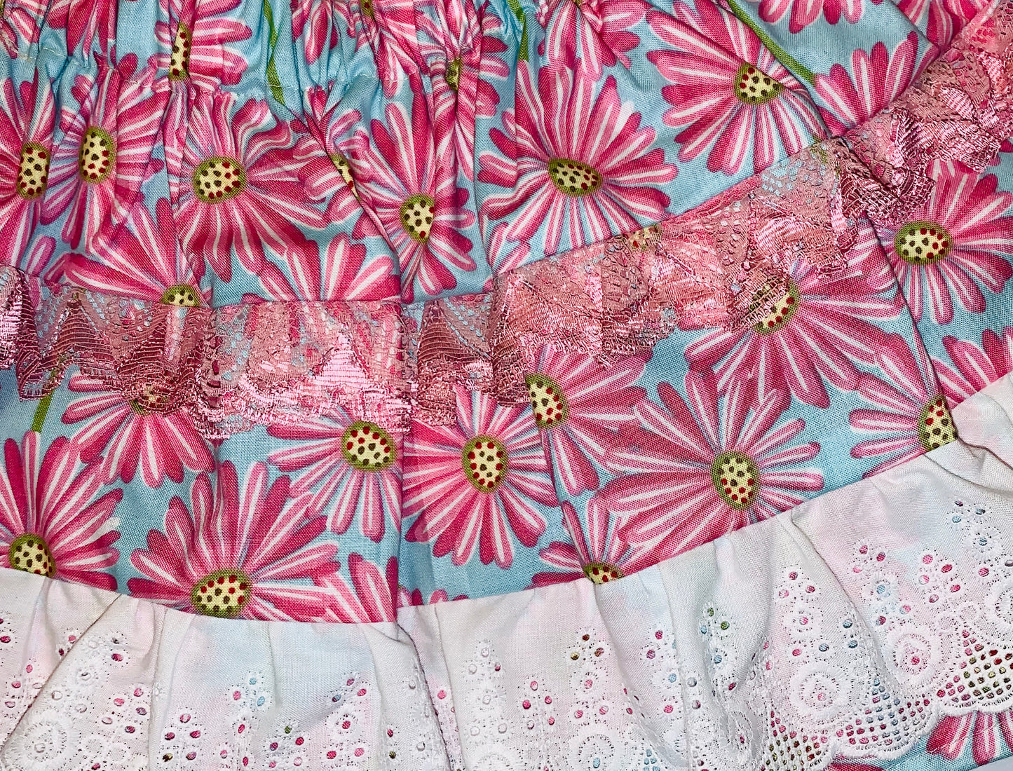 2 Piece Set - Skirt & Slip Ons - Pink Daisies on Blue