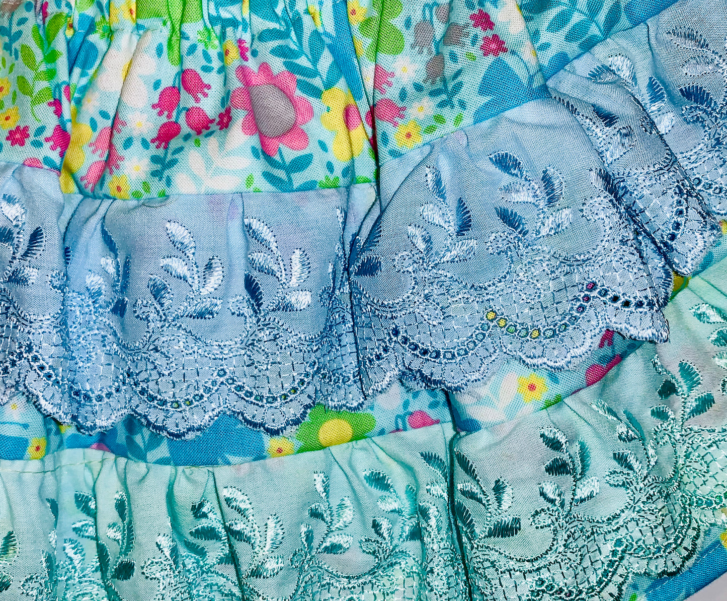 2 Piece Set - Skirt & Slip Ons - Multi-Coloured Flowers on Blue