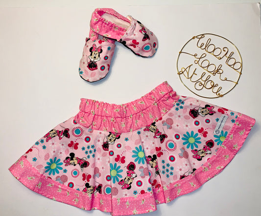 2 Piece Set - Skirt & Slip Ons - Little Pink Mouse Two-Toned