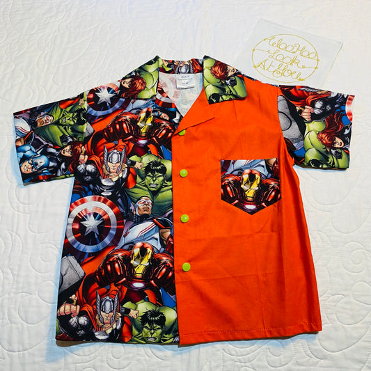 Shirt - Super Hero with Orange Contrasting Panel with Super Hero Pocket